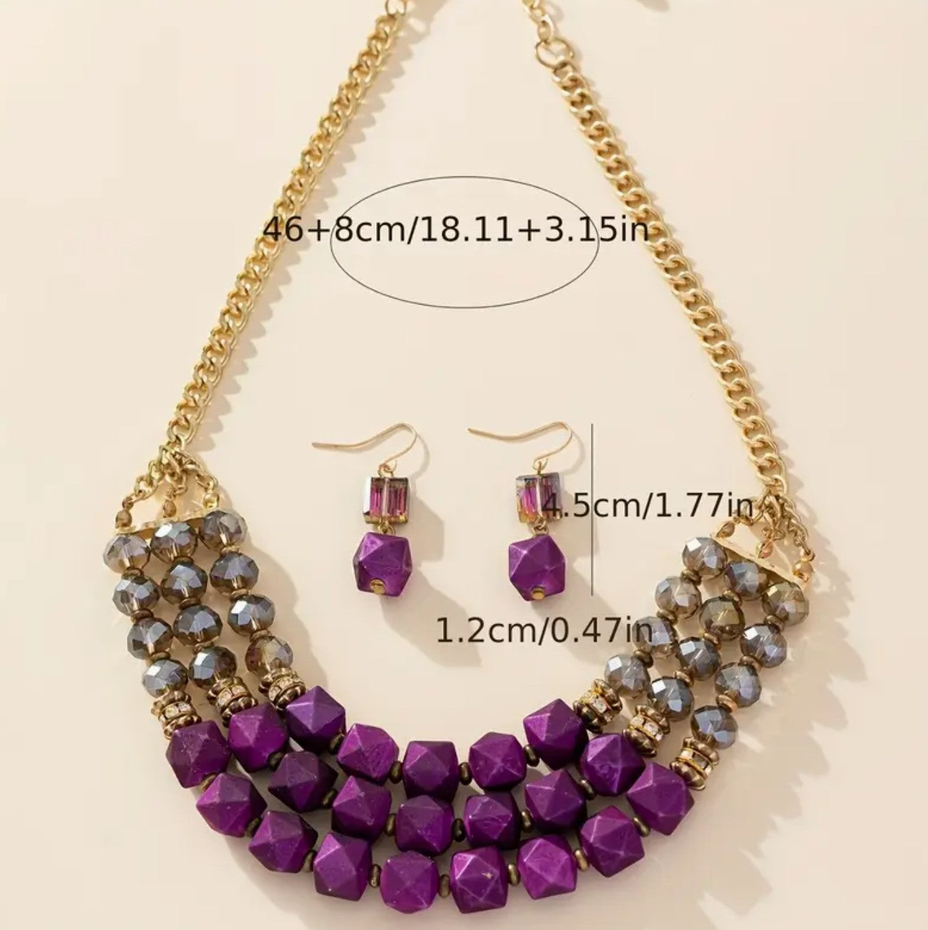 WHITE & PURPLE GEMS NECKLACE SET