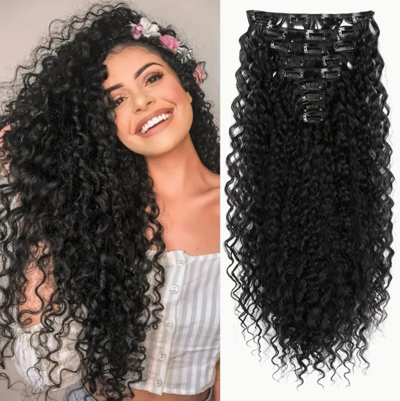 Long Curling Clip-In Hair Extensions - Thick Synthetic Hair for Women