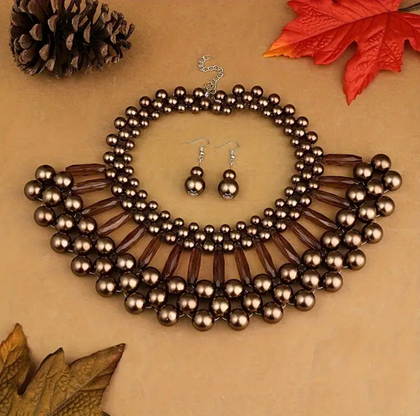 COFFEE PEARLS NECKLACE SET