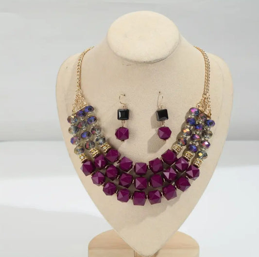 WHITE & PURPLE GEMS NECKLACE SET