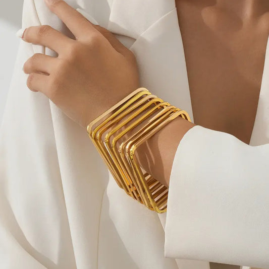 16k Gold Plated Square Bangles Set - AJBA0003