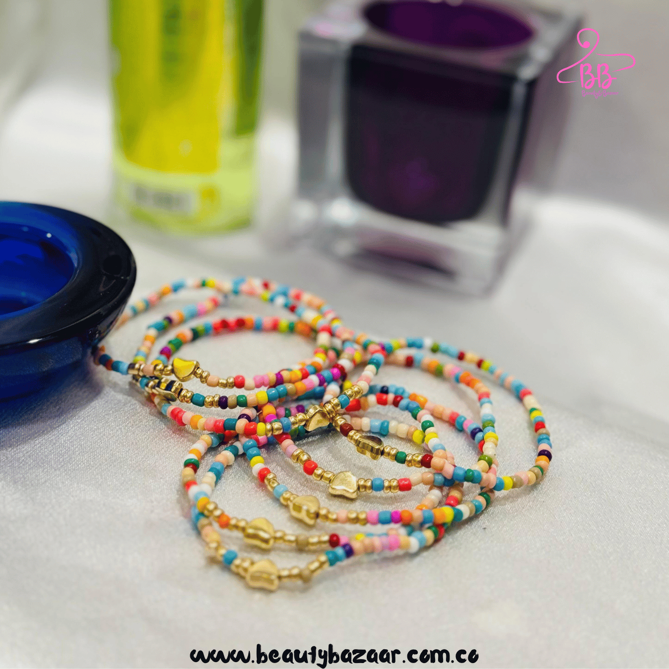 Hearts Beads Bracelet Set - AJB0006
