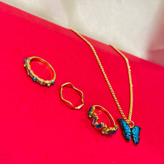 BLUE BUTTERFLY PENDANT SET - AJPN0001