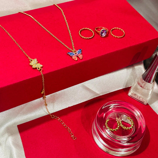 PINK BUTTERFLY PENDANT SET - AJPN0002