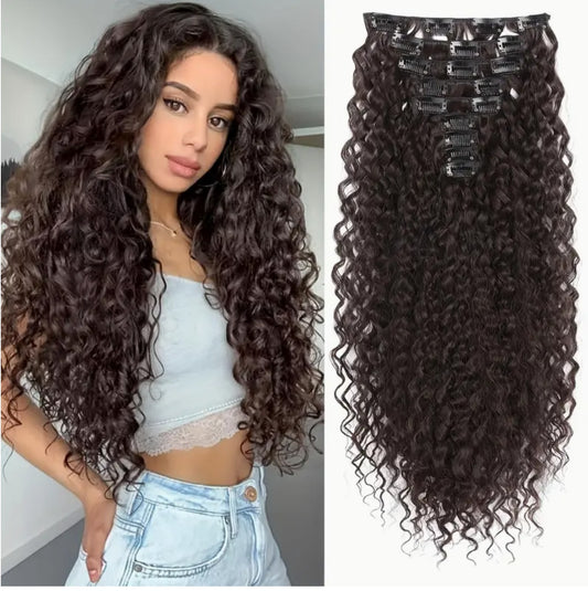 Long Curling Clip-In Hair Extensions - Thick Synthetic Hair for Women