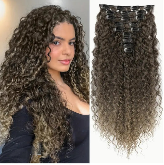 Long Curling Clip-In Hair Extensions - Thick Synthetic Hair for Women