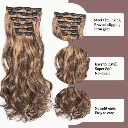 Long Wavy Clip-In Hair Extensions - 6 Pieces