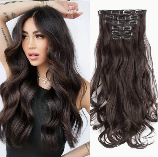 Long Wavy Clip-In Hair Extensions - 6 Pieces