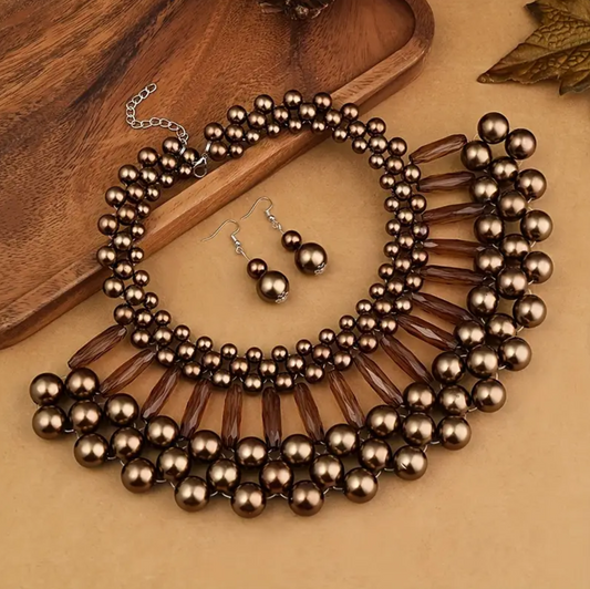 COFFEE PEARLS NECKLACE SET